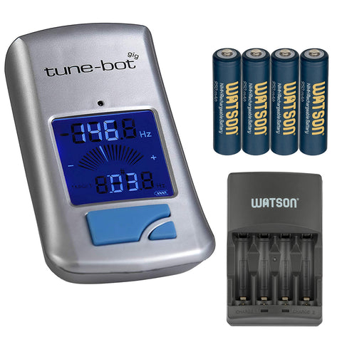 Tune-Bot Gig Clip-On Digital Drum Tuner with Backlit LCD Display for Acoustic Drums Bundle with Watson AAA NiMH Batteries and AA-C4H 4-Hour Rapid Charger