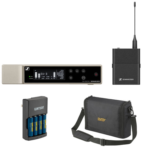 Sennheiser EW-D SK BASE SET Digital Wireless Microphone System with Bodypack, No Mic (Q1-6: 470 to 526 MHz) Bundle with Auray WSB-1S Carrying Bag and Watson Rapid Charger