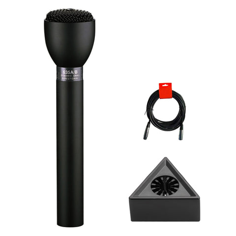 Electro-Voice 635A/B Omnidirectional Handheld Dynamic ENG Microphone (Black) with Mic Flag & XLR-XLR Cable Bundle