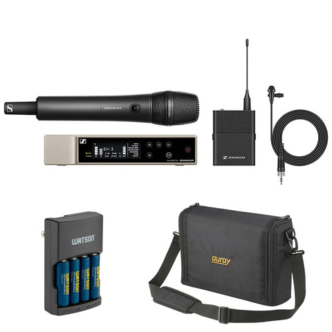 Sennheiser EW-D ME2/835-S SET Digital Wireless Combo Microphone System (R1-6: 520 to 576 MHz) Bundle with Auray WSB-1S Carrying Bag and Watson Rapid Charger