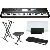 Kurzweil SP7 Grand 88-Key Stage Piano with FATAR TP/110 Keybed Bundle with Kurzweil KMR-3 Music Rack for SP7 Series, Auray Double-X Stand, X-Style Piano Bench, and Large Piano Case