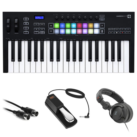 Novation Launchkey 37 MK3 USB MIDI Keyboard Controller (37-Key) Bundle with Monitor Headphones, Sustain Pedal & MIDI Cable