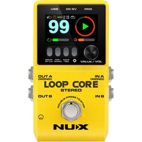 NUX Loop Core Stereo Looper Pedal with MIDI and Drum Patterns