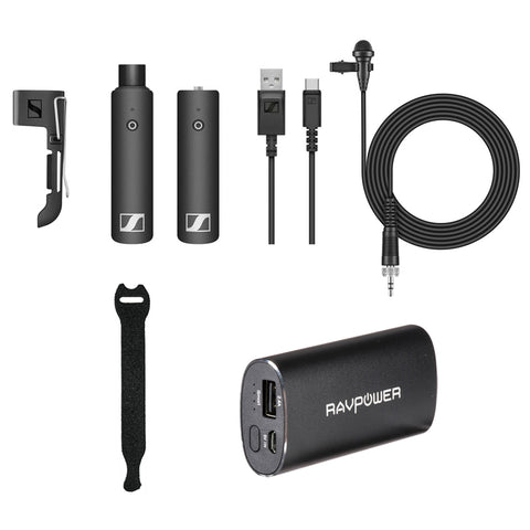 Sennheiser XSW-D LAVALIER SET Wireless Microphone with RAVPower Luster 6700mAh Charger & Fastener Straps 10-Pack Bundle