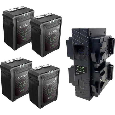 Core SWX 4 Pack Nano 98Wh 14.8V Micro V-Mount Smart Battery Pack with Quad Charger