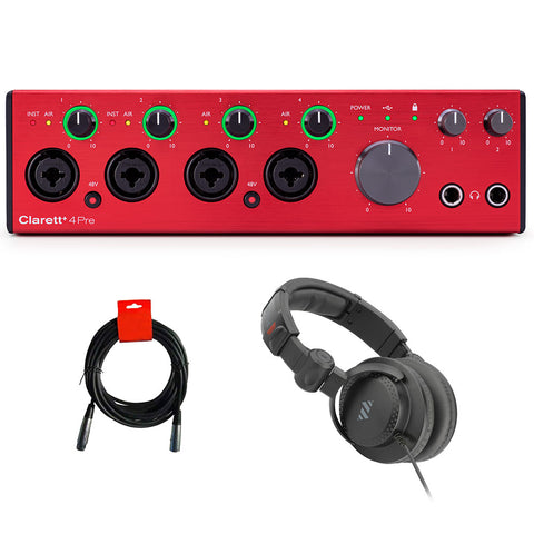 Focusrite Clarett+ 4Pre 18-in / 8-out Audio Interface Bundle with Studio Pro Monitor Headphones and XLR-XLR Cables