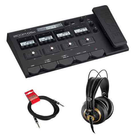 Zoom G5n Guitar Multi-Effects Processor with AKG K 240 Stereo Headphones & 10ft Instrument Cable Bundle
