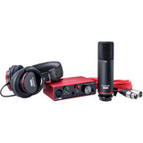 Focusrite Scarlett Solo Studio 3rd Gen USB Audio Interface Bundle Mackie CR3-X 3" Multimedia Monitors (Pair, Green), Auray Tripod Mic Stand, 3.3' Phone Cable, Clamp-On Headphone Holder, Pop Filter, and XLR-XLR Cable