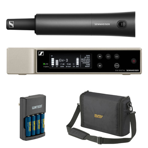 Sennheiser EW-D SKM-S BASE SET Digital Wireless Handheld Microphone System, No Mic Capsule (R1-6: 520 to 576 MHz) Bundle with Auray WSB-1S Carrying Bag and Watson Rapid Charger