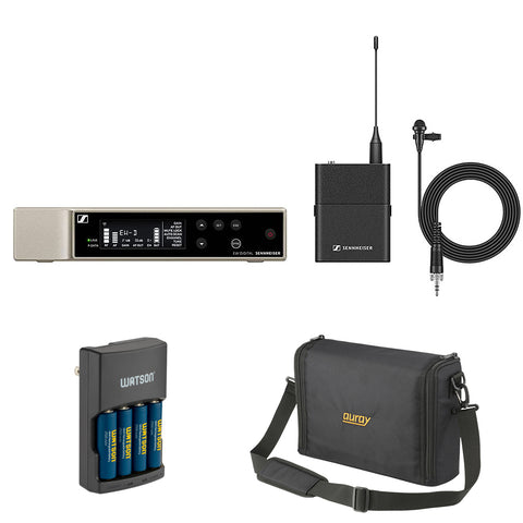 Sennheiser EW-D ME2 SET Digital Wireless Omni Lavalier Microphone System (R4-9: 552 to 607 MHz) Bundle with Auray WSB-1S Carrying Bag and Watson Rapid Charger