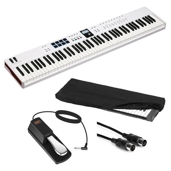 arturia keylab 88 sustain pedal Arturia KeyLab Essential 88 mk3 — 88 key USB MIDI Controller with Software (White) Bundle with Auray Universal Piano-Style Sustain Pedal, Hosa Black