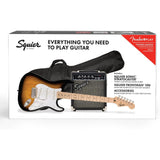 Squier Sonic Series Stratocaster Pack - 2-color Sunburst Bundle with Fender Guitar Stand, Height-Adjustable with Sturdy Metal