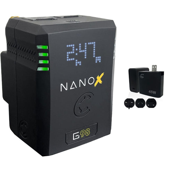 Core SWX NANOX G98 Micro 98Wh Li-Ion Battery (Gold Mount) Bundle with Core SWX XPD-45 Universal 45W USB-C PD Wall Charger with Cable