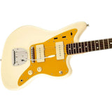 Squier J Mascis Jazzmaster Electric Guitar Vintage White Laurel Bundle with Fender Electric Guitar Gig Bag Black, Fender Classic Guitar Picks Shape 12-Pack, Fender Series Instrument Cable Black