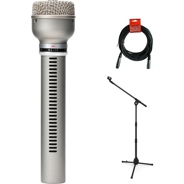 Warm Audio WA-19 Dynamic Microphone (Nickel) Bundle with Kellards PST2 Adjustable Height Microphone Stand with Boom and XLR- XLR Cable