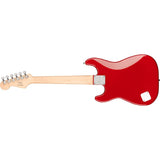 Squier Mini Stratocaster Electric Guitar, Laurel Fingerboard (Dakota Red) Bundle with Fender Logo Guitar Strap, Instrument Cable 10' and Celluloid Guitar Picks 351 Shape