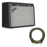 Fender 65 Deluxe Reverb Guitar Amplifier Bundle with Fender Joe Strummer Instrument Cable, Straight/Straight, Drab Green, 13ft