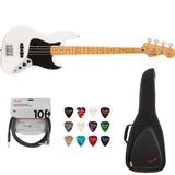 Fender Player II Jazz Bass - Polar White with Maple Fingerboard Bundle with Fender FE620 Electric Guitar Gig Bag (Black), Fender 12-Pack Picks and Fender 10ft Instrument Cable