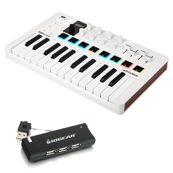 Arturia MiniLab 3 Mini Hybrid Keyboard Controller Bundle with 4-Port USB 2.0 Hub