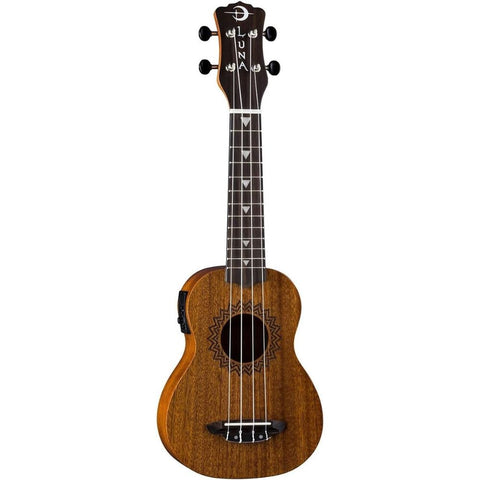 Luna Vintage Mahogany Acoustic/Electric Soprano Ukulele with Preamp, Satin Natural