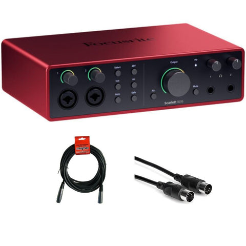 Focusrite Scarlett 16i16 USB-C Audio/MIDI Interface (4th Generation) Bundle with XLR- XLR Cable (2 Pack), Hosa Mid-310 Black 10 ft. Midi cable (2 Pack)