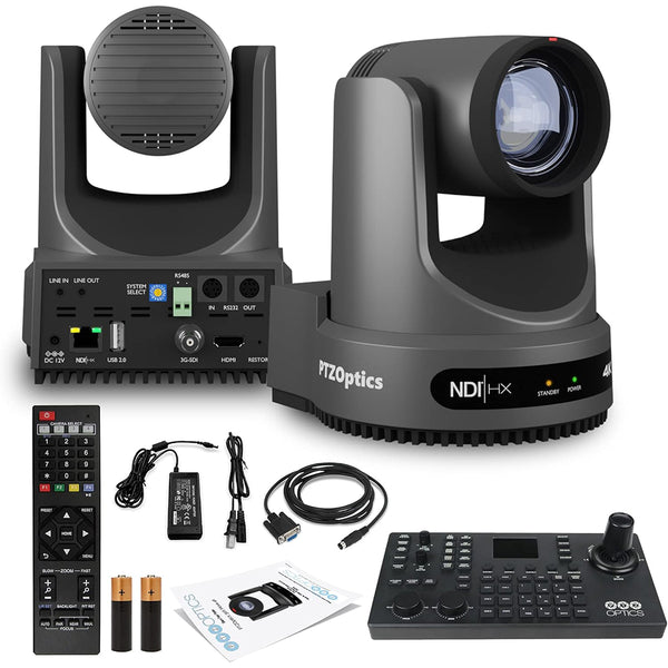 PTZOptics Move 4K SDI/HDMI/USB/IP PTZ Camera with 20x Optical Zoom (Gray) (PT20X-4K-GY-G3) + PTZOptics SuperJoy PTZ Camera Joystick Controller
