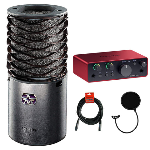 Aston Microphones Origin Large Diaphragm Cardioid Condenser Microphone Bundle with Focusrite Scarlett Solo USB-C Audio Interface (4th Generation), Pop Filter and XLR- XLR Cable