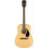 Fender Acoustic Guitar FA-125 Dreadnought Natural Bundle with Fender Classic Celluloid Guitar Picks 12-Pack, Fender Logo Guitar Strap 2in Black with White Logo, Fender Flash Guitar Tuner