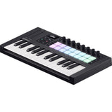 Novation Launchkey Mini 25 MK4 USB MIDI Keyboard Controller (25 Mini Keys) Bundle with Auray FP-P1L Universal Piano-Style Sustain Pedal and Hosa Mid-310 Black 10 ft. Midi cable