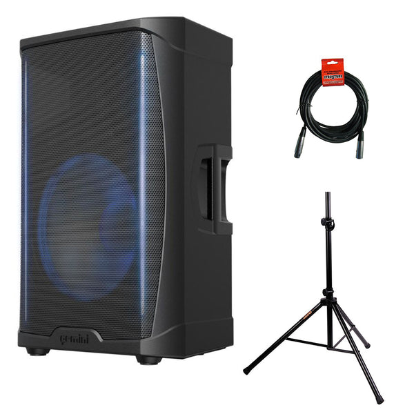 Gemini Sound GD-L215PRO 1300-Watt Professional PA Speakers with Bluetooth Bundle with Auray SS-4420 Steel Speaker Stand and XLR- XLR Cable