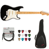 Fender Player II Stratocaster, Maple Fingerboard, Black Bundle with Fender FE620 Electric Guitar Gig Bag (Black), Fender 12-Pack Picks and Fender 10ft Cable (Straight/Straight)