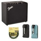 Fender Mustang LT25 Guitar Amp, 25-Watt Combo Amp, 30 Preset Effects Bundle with Fender Telepath Wireless System, Mystic Ice Blue and Black and Joe Strummer Instrument Cable, Drab Green, 13ft