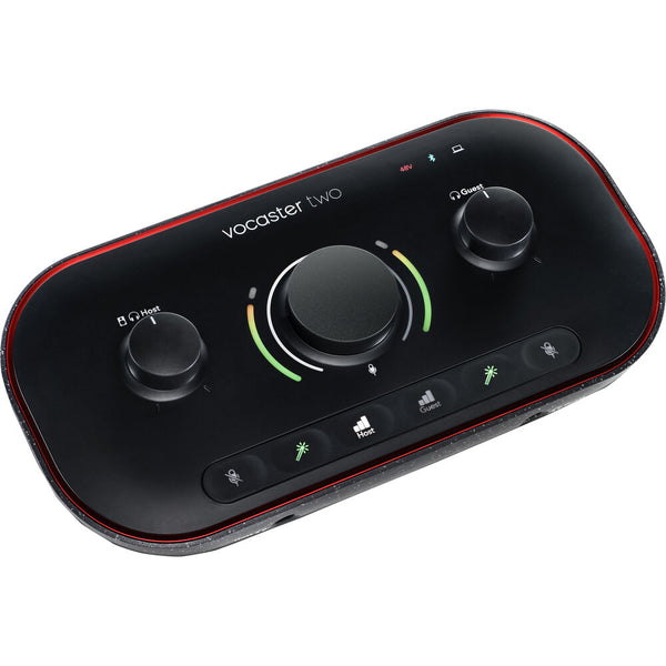 Focusrite Vocaster Two Podcasting Interface for Recording Host and Guest. Two Mic Inputs and Two Headphone Outputs, with Auto Gain, Enhance, and Mute. Small, Lightweight, and Powered by Computer