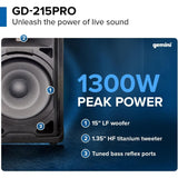 Gemini Sound GD-215PRO 1300-Watt Professional PA Speakers with Bluetooth Bundle with Auray SS-4420 Steel Speaker Stand and XLR- XLR Cable