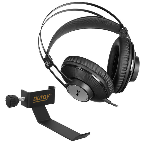 AKG K72 Closed-Back Studio Headphones Bundle with Clamp-On Headphones Holder for Microphone Stand