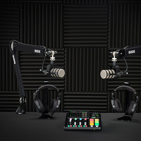 RODE RODECaster Duo Two-person Podcasting Kit with PodMic & Studio Boom/Arm