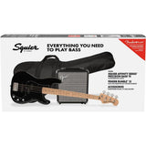 Squier by Fender Precision Bass Guitar Kit, Affinity Series, Laurel Fingerboard, Black Bundle with Fender Guitar Stand, Height-Adjustable with Sturdy Metal