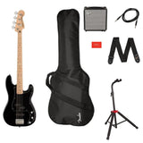 Squier by Fender Precision Bass Guitar Kit, Affinity Series, Laurel Fingerboard, Black Bundle with Fender Guitar Stand, Height-Adjustable with Sturdy Metal