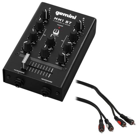 Gemini MM1BT 2-Channel Compact Mixer with Bluetooth Bundle with Pearstone 2 RCA Male to 2 RCA Male Audio Cable (3')