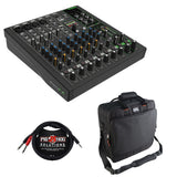 Mackie ProFX10 GO Battery-Powered 10-Channel Analog Audio Mixer Bundle with Gator Cases G-MIXERBAG-1515 Padded Nylon Mixer/Equipment Bag and 10' 3.5mm TRS to Dual 1/4" TS Pro Stereo Breakout Cable