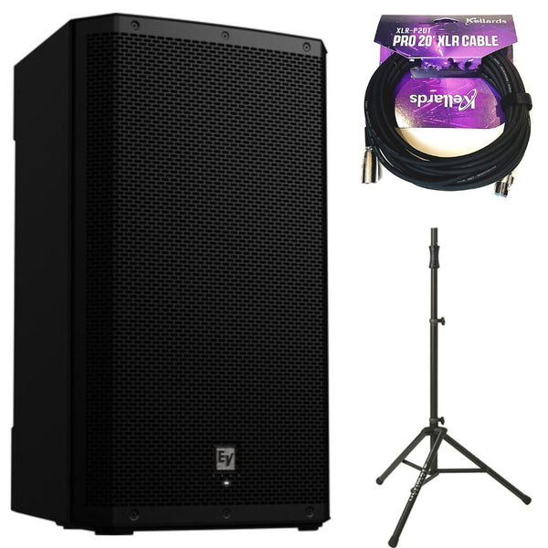 Electro-Voice ZLX-15P-G2 15" 2-Way 1000W Powered Loudspeaker with Bluetooth Black Bundle with Kellards XLR-P20T Pro 20' XLR Cable, Ultimate Air-Powered Lift-Assist Aluminum Tripod Speaker Stand Black