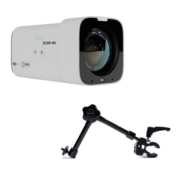 PTZOptics Studio 4K Camera with 20x Optical Zoom (White) Bundle with Delvcam VGRIP-2 LCD Monitor Multi-Arm Clamp Mount