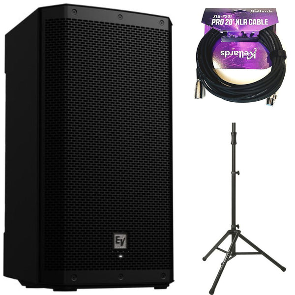 Electro-Voice ZLX-12P-G2 12" 2-Way 1000W Bluetooth Powered Loudspeaker Black Bundle with Kellards XLR-P20T Pro 20' XLR Cable, Ultimate Air-Powered Lift-Assist Aluminum Tripod Speaker Stand Black