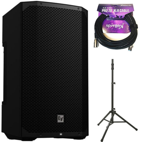 Electro-Voice EVERSE 12 Battery-Powered Loudspeaker with Bluetooth Black Bundle with Kellards XLR-P20T Pro 20' XLR Cable, Ultimate Air-Powered Lift-Assist Aluminum Tripod Speaker Stand Black