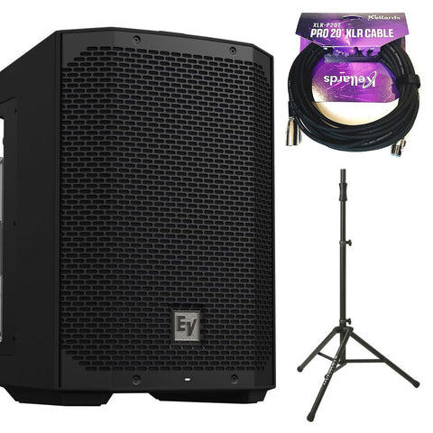 Electro-Voice EVERSE 8 Weatherized Battery-Powered Loudspeaker Black Bundle with Kellards XLR-P20T Pro 20' XLR Cable, Ultimate Air-Powered Lift-Assist Aluminum Tripod Speaker Stand Black