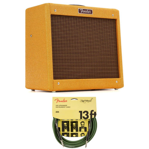 Fender Pro Junior IV Guitar Amplifier, Lacquered Tweed Bundle with Fender Joe Strummer Instrument Cable, Straight/Straight, Drab Green, 13ft