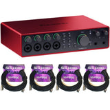 Focusrite Scarlett 18i16 USB-C Audio/MIDI Interface (4th Generation) Bundle with Kellards XLR-P20T Pro 20 ft XLR Microphone Cable Mixers, Recording Studios, and Podcasts - Black (4 Pack)