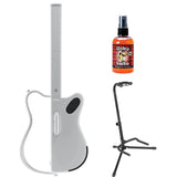 LAVA GENIE 9270002 Sampler Guitar, No Strings Attached, Hundreds of Instrument Presets, Onboard Speaker, White, 30.5 inch Bundle with Rok-It Tripod Guitar Stand, Goby Labs GLS-104 Microphone Sanitizer