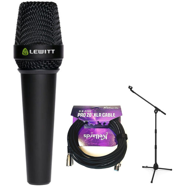 Lewitt MTP W950 Handheld Condenser Microphone with Detachable Capsule Bundle with Kellards PST2 Adjustable Height Microphone Stand with Boom, Kellards XLR-P20T Pro 20 ft XLR Microphone Cable XLR Black