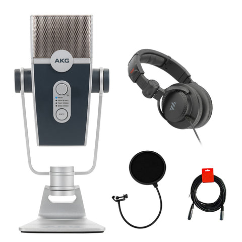 AKG Lyra Multipattern USB Condenser Microphone Bundle with Studio Monitor Headphones, Pop Filter & XLR Cable